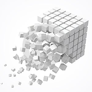 Small cubes forming a big cube. blockchain and big data cncept. 3D style vector illustration.