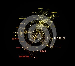 Big data business solution concept in word tag cloud with plexud dot and line connection. Vector geometric background