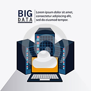 Big data center base and web hosting icon set