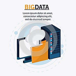 Big data center base and web hosting icon set