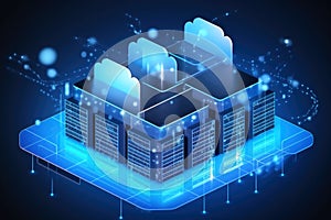 Big data center concept with cloud in a network created with generative AI technology