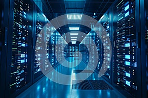 Big data center technology warehous with servers information digitalization Starts SAAS Cloud Computing Web Service