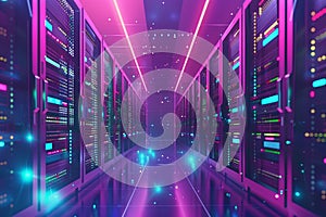 Big data center technology warehous with servers information digitalization Starts SAAS Cloud Computing Web Service