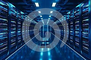 Big data center technology warehous with servers information digitalization Starts SAAS Cloud Computing Web Service