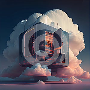 Cloud computing technology concept. Cyber security. Smart city and digital cloud big data center. Generative AI.