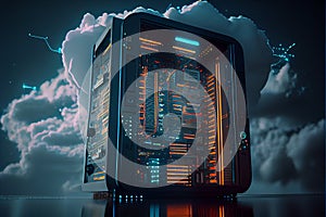 Big data center technology warehouse with server room with cloud computing storage