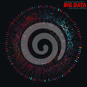 Big data circular colorful visualization. Futuristic infographic. Information aesthetic design. Visual data complexity