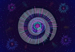 Big data circular visualization. Analysis of Information. Science/Technology Background. Complex data threads analysis.