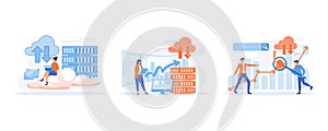Big Data and Cloud Computing. Business characters using remote servers