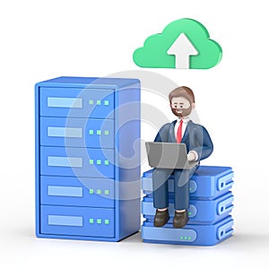 Big Data and Cloud Computing, Business characters using remote servers to analyzing large sets of data and recognizing mistakes