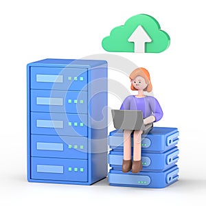 Big Data and Cloud Computing, Business characters using remote servers to analyzing large sets of data and recognizing mistakes