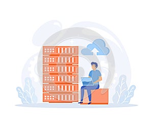 Big Data and Cloud Computing, Business characters using remote servers to analyzing large sets of data and recognizing mistakes
