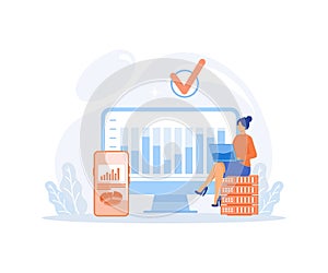 Big Data and Cloud Computing, Business characters using remote servers to analyzing large sets of data and recognizing mistakes