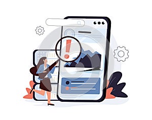 Big Data and Cloud Computing illustration set. Business characters using remote servers to analyzing large sets of data