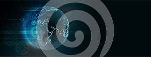 Big data. Cogs circuit global Background, flowing number one and zero text in binary code format in technology background.