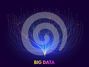 Big data collection. Virtual flow of database connections tree structure, digital network visualization and abstract science chart