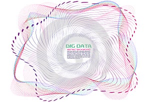 Big data colorful abstract vector background. Particle dot and line wave on cyan background