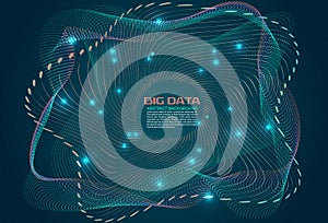 Big data colorful abstract vector background. Particle dot and line wave on cyan background