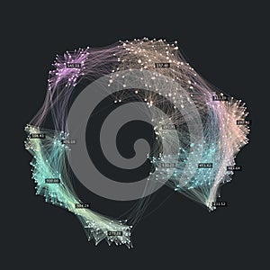 Big data complexity. Creative data visualization. Advanced analytics. Beauty of data abstract background. Globe of connected nodes