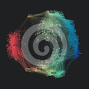 Big data complexity. Creative data visualization. Globe of connected nodes
