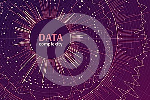 Big data complexity representation. Data concept visualization. Abstract data radial plot. Futuristic background.