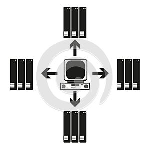 Big data Computer communication with others Vector black icon on white background.