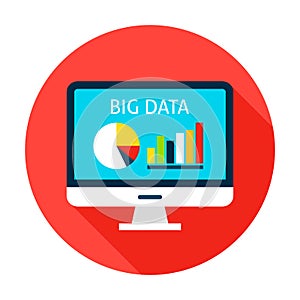 Big Data Computer Flat Circle Icon