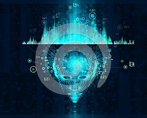 Big data concept. Abstract artificial intelligence background. Machine learning aesthetic design. Polygonal head front view and