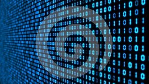 Big data concept with binary code. glowing digital numbers 3d illustration.
