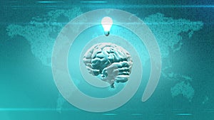 Big Data concept - Brain in front of Earth illustration with lightbulb