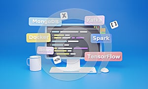 Big data concept with computer, 3d render