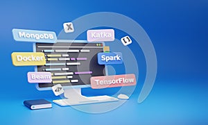 Big data concept with computer, 3d render