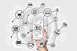 Big Data concept with hand holding modern smart phone