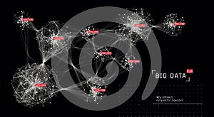 Big data concept visualization. Distributed network. Social media graph. Information clustering