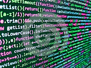 Big data concepts working in cyberspace environment. Programmer developer screen. Programming code background. Screenshot with