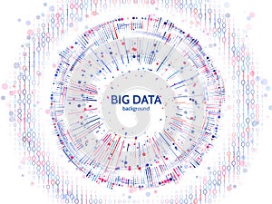 Big data connection structure. Abstract element with lines, dots and binary code. Big data visualization.