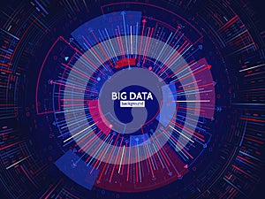 Big data connection structure. Abstract element with lines, dots and binary code. Big data visualization.