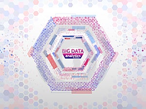 Big data connection structure. Abstract element with lines, dots and binary code. Big data visualization.