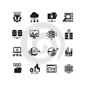 Big data database analytics cloud computing information technology digital processing vector icon set