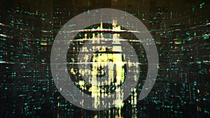 Big data digital code with glitch effect 3D rendering illustration