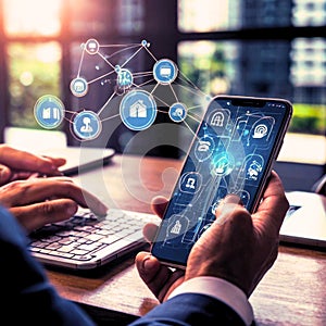 Big data, digital technology, internet network connection, futristic technology background. photo