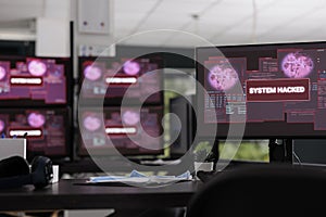 Big data it empty office displaying critical error message showing on pc screen