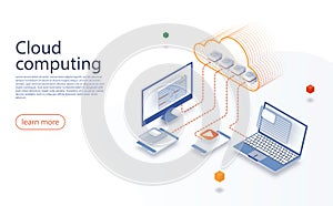 Big data flow processing concept. Cloud Technology illustration. Cloud computing technology users network configuration