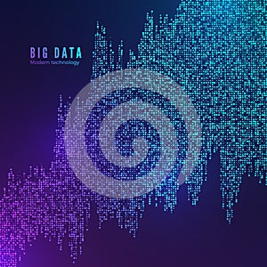 Big Data flow visualization. Digital data stream. Multiple point wave. Abstract technology background in blue colors. Vector