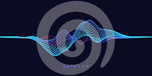 Big Data Flow wavy point lines. Minimalistic neural network information analysis. Digital dynamic qubits of data. AI