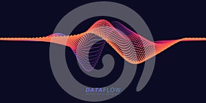 Big Data Flow wavy point lines. Minimalistic neural network information analysis. Digital dynamic qubits of data. AI