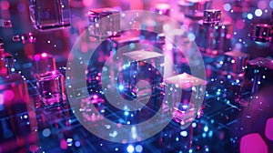Big data flowing through futuristic glass cubes in cyberspace
