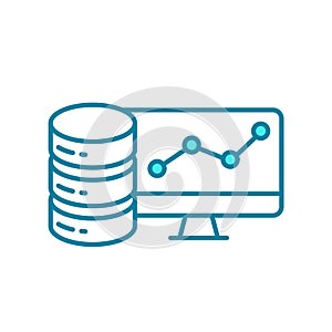 Big data framework line icon. Database server and personal computer. Data architecture network.