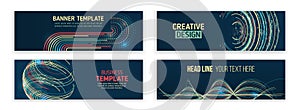 Big data futuristic web background. Visualization of data arrays, databases. Information flow, sorting. Set of Hi-tech banner