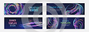Big data futuristic web background. Visualization of data arrays, databases. Information flow, sorting. Set of Hi-tech banner